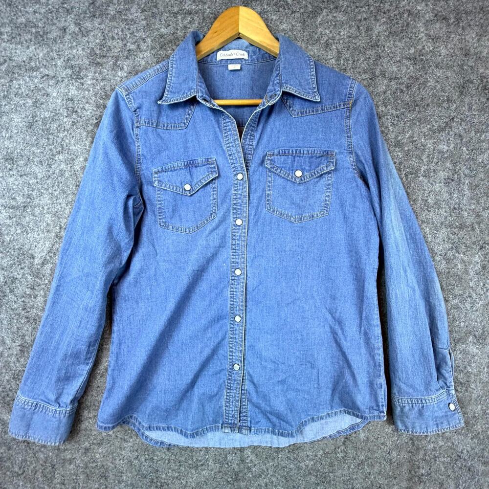 Coldwater Creekβ Denim Shirt Womens 10 Blue Western Cowgirl Pearl Snap Country